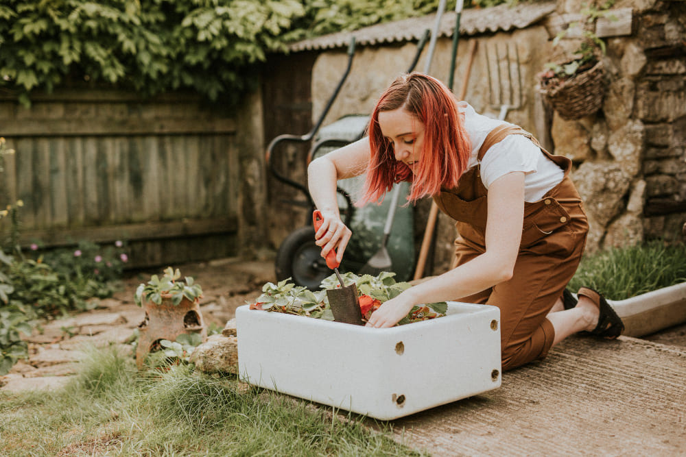 femme qui cultive son potager 