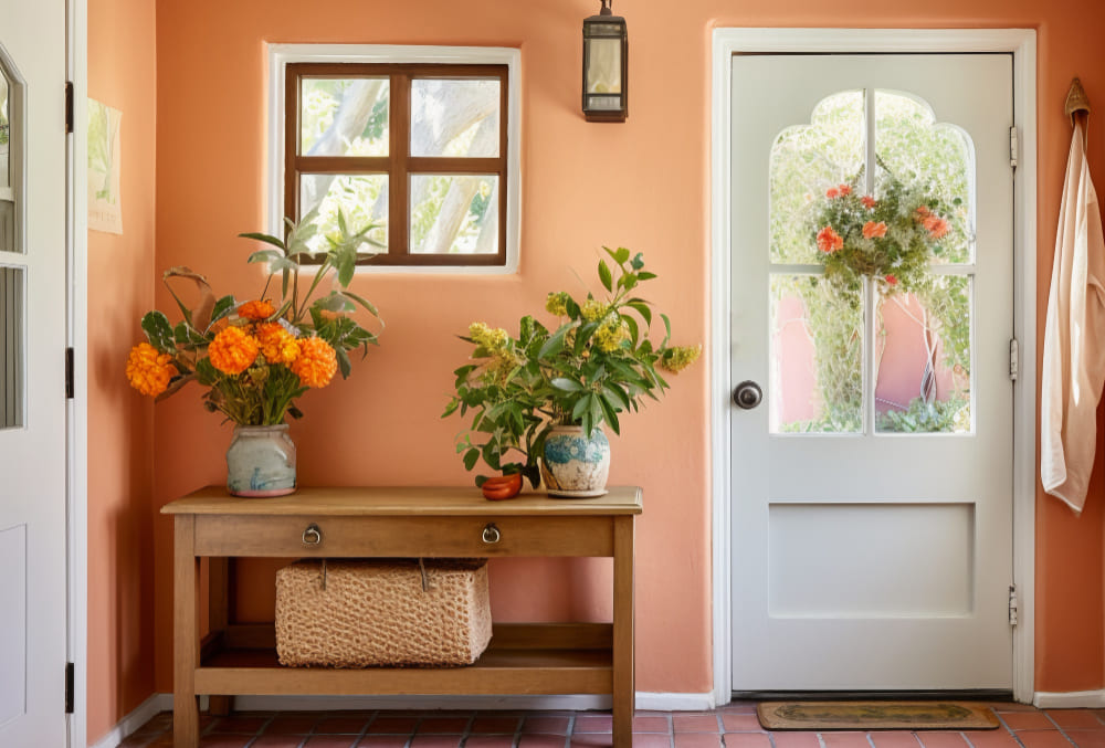entrée peinte en couleur terracotta
